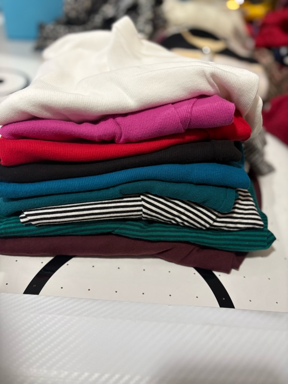 Stack of Mixed Color Tops, 3 long sleeve/6 tanks